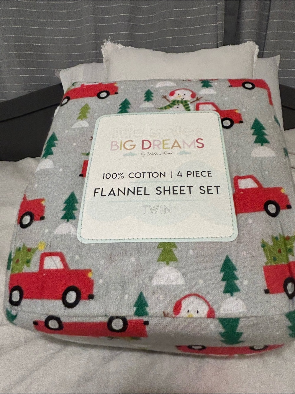 Big Dreams Holiday Flannel Sheet Set in Red Truck Print - Twin